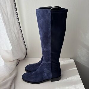 $850 STUART WEITZMAN Greer City Boot 5050 STRETCH‎ NAVY KNEE SUEDE Sz 6.5B